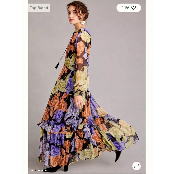 Anthropologie The Marais Printed Chiffon Maxi Dress Purple Floral - Picture 5 of 10